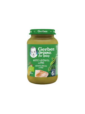 Tarrito de puré GERBER organic Brócoli y Guisantes con Pavo