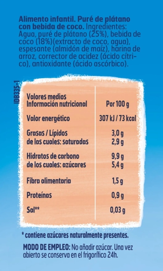 Información nutricional Yogolino Coco y plátano